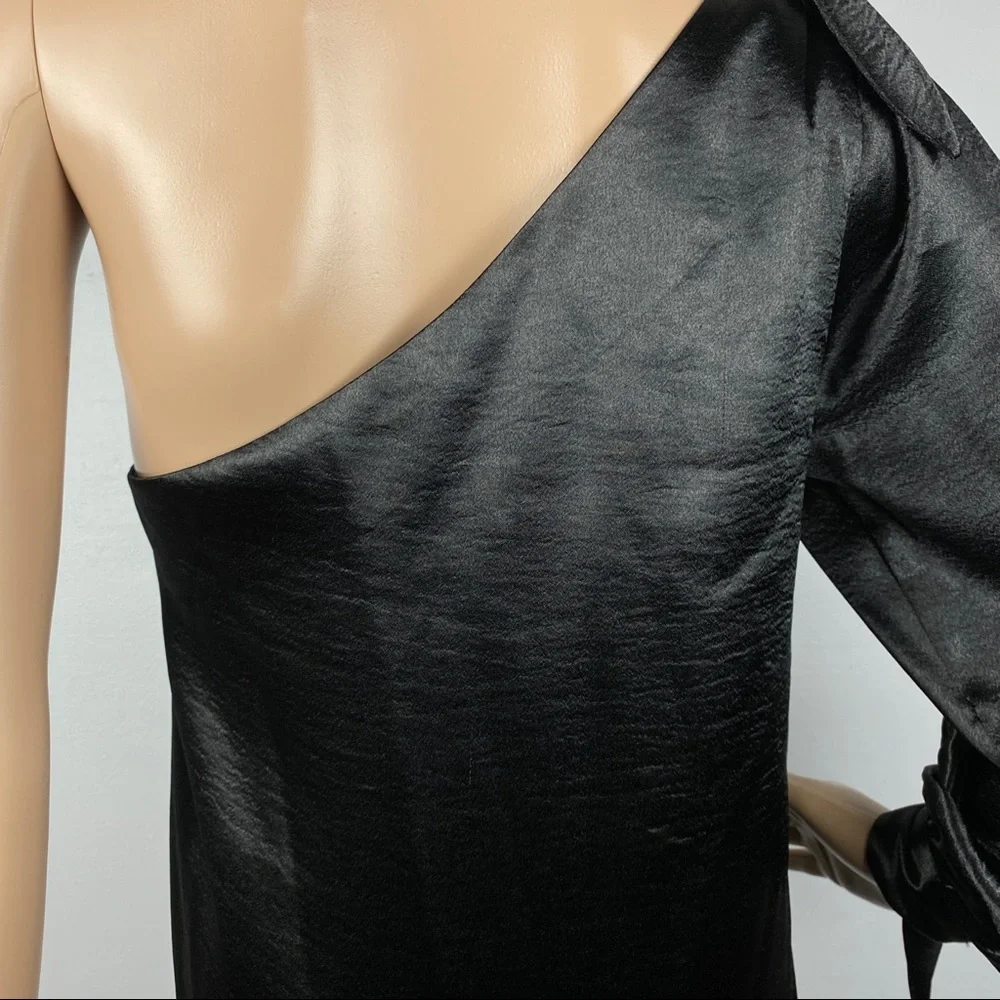 REBECCA MINKOFF REVOLVE BLACK SATIN ONE-SHOULDER MINI DRESS - Picture 7 of 10